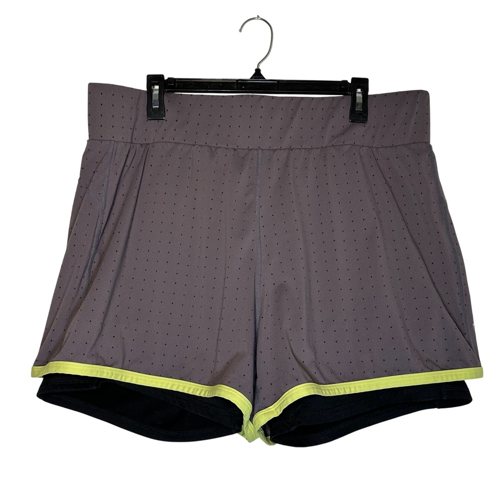 Fabletics Womens 2X Purple Perforated 2-in-1 Athletic Shorts Black Liner